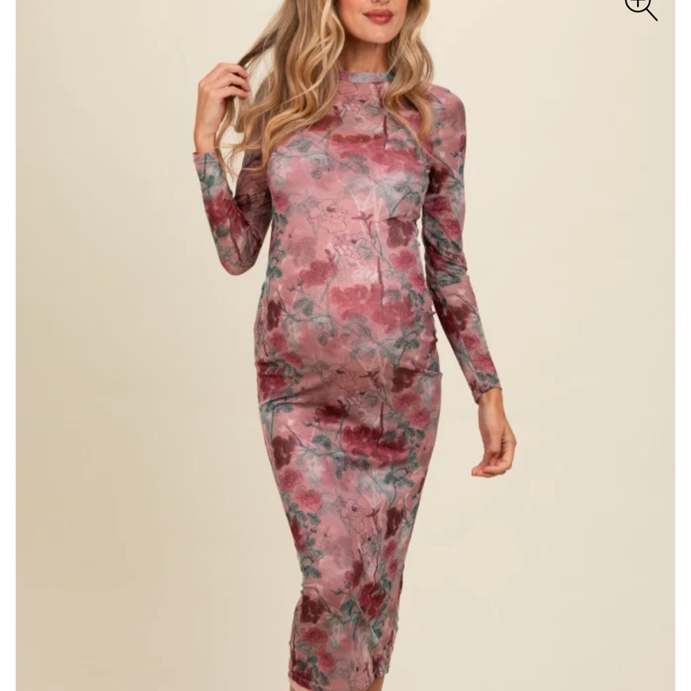 Pinkblush Mauve Floral Printed Mesh Overlay Maternity Maxi Dress